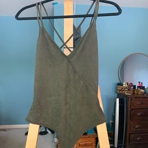 olive green suede body suit